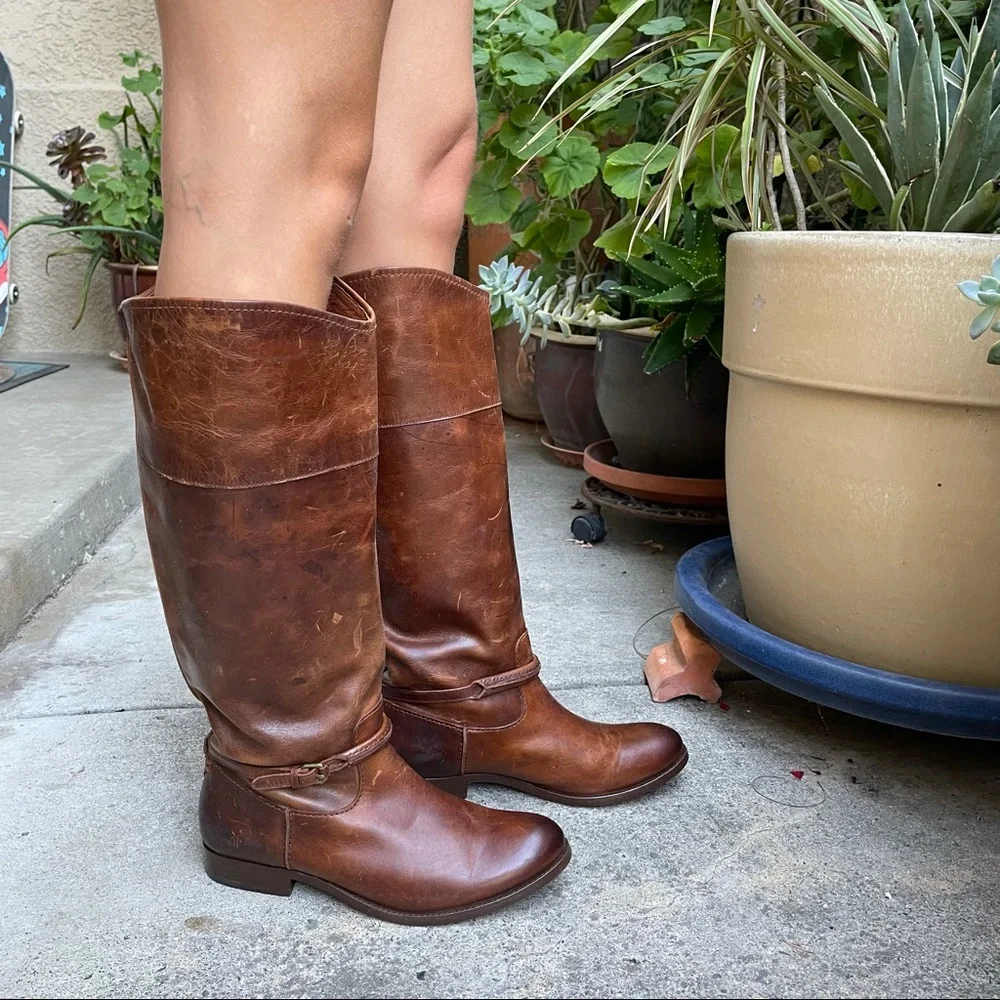 New orange brown Frye grunge leather riding boots